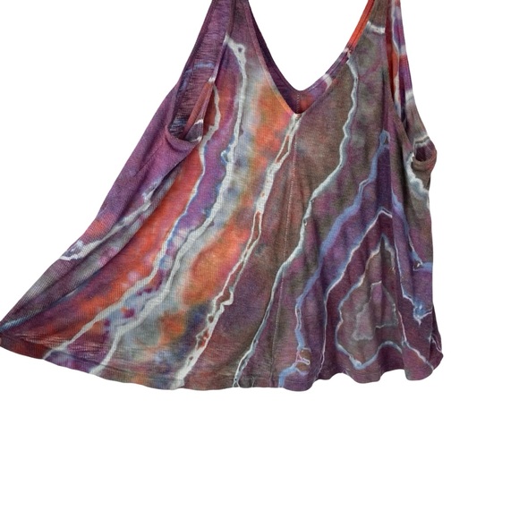 FP Free People Ribbed Tank Top Womens Large Handmade Geode Tie Dye Purple Orange - Picture 3 of 10